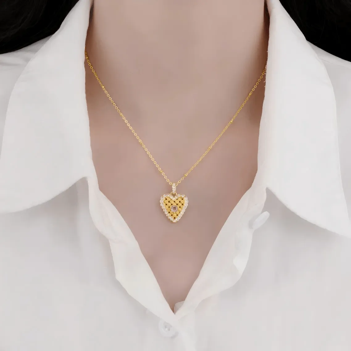 Elegant CZ Inlaid Braided Heart Necklace