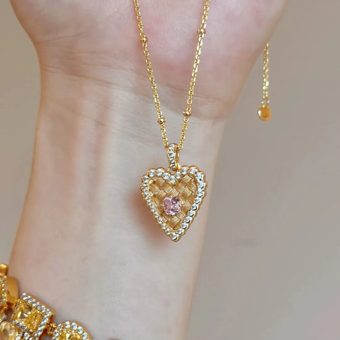 Elegant CZ Inlaid Braided Heart Necklace