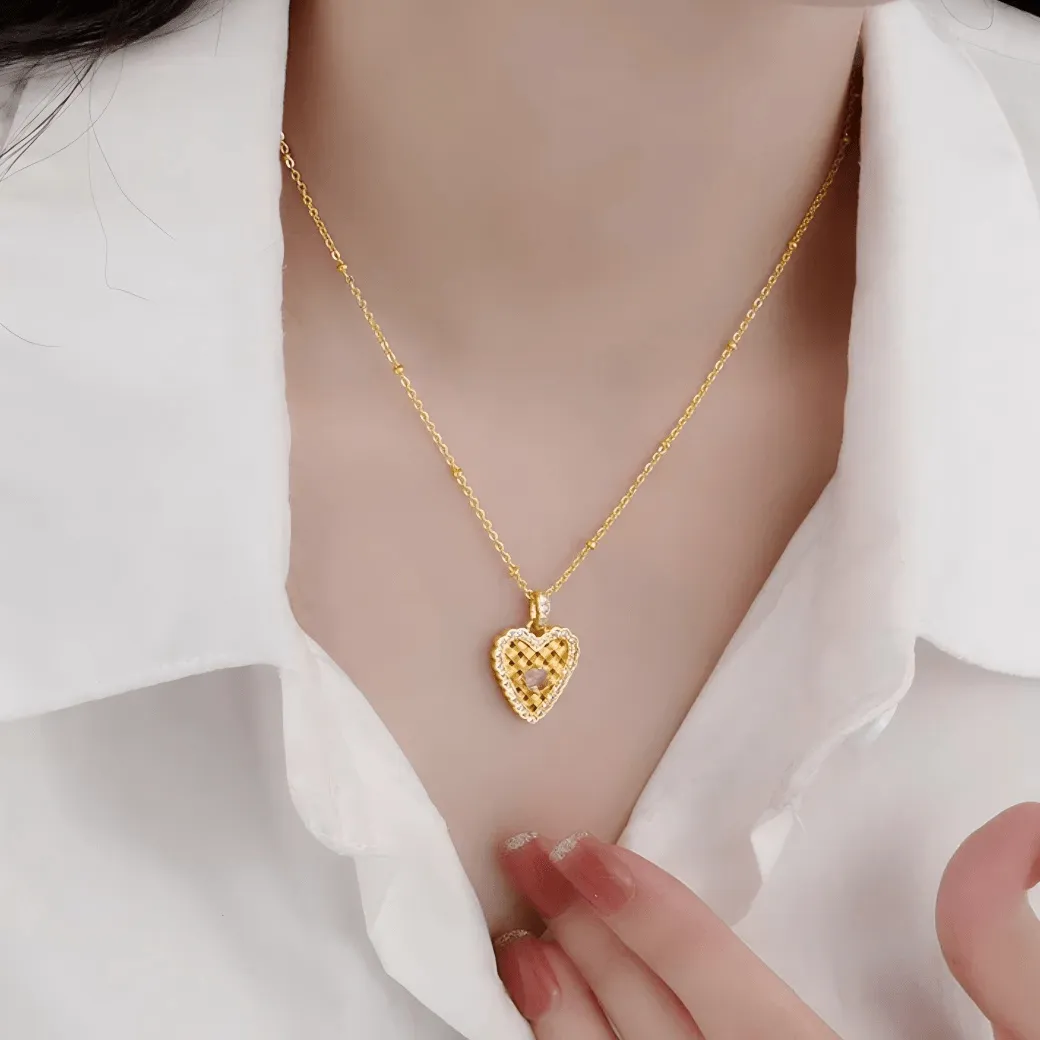 Elegant CZ Inlaid Braided Heart Necklace