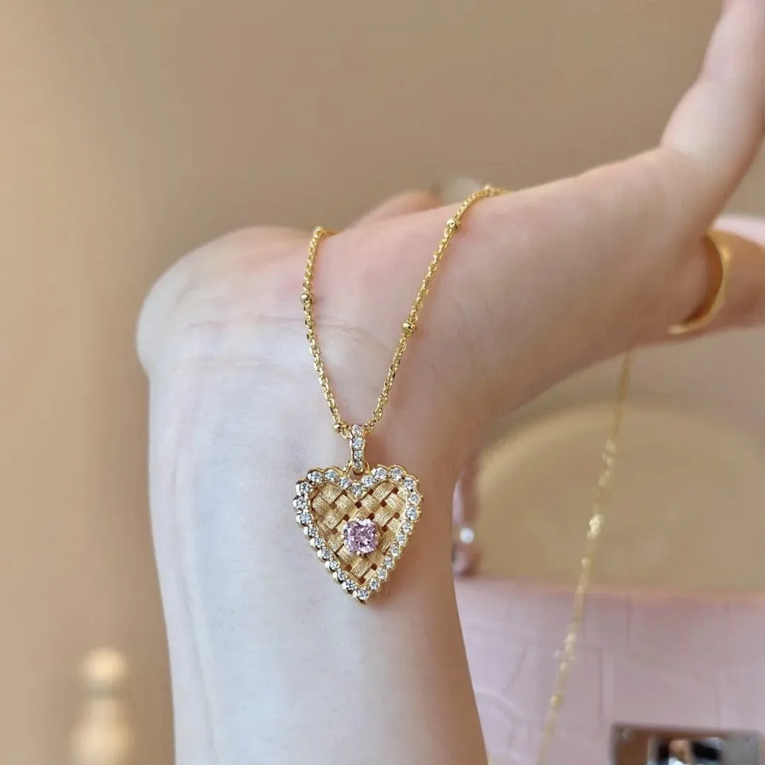 Elegant CZ Inlaid Braided Heart Necklace