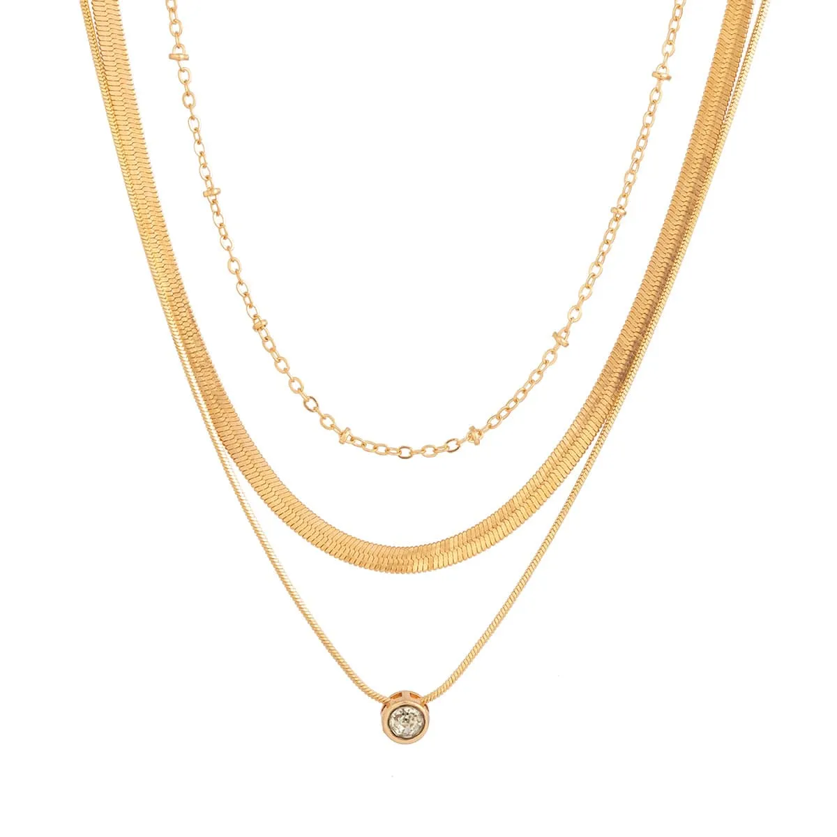 Elegant Layered Crystal Inlaid Pendant Snake Chain Necklace Set