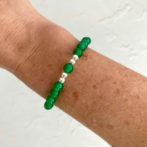 Emerald Green Agate Gemstone Bracelet with Silver Accent | Solo or Stack Set