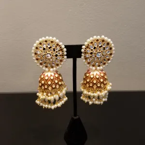 Enamel Jhumkas with Pearl Drops
