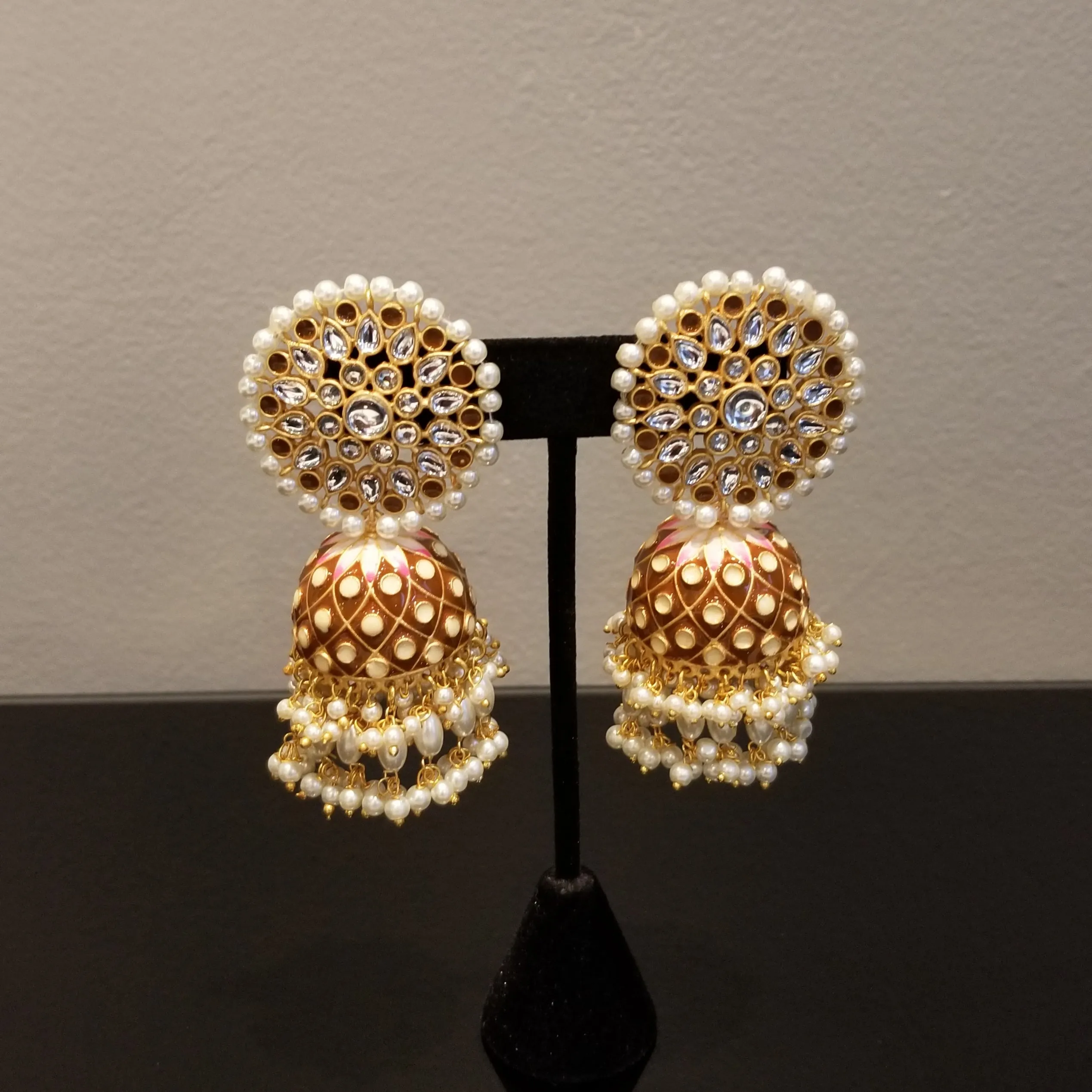 Enamel Jhumkas with Pearl Drops