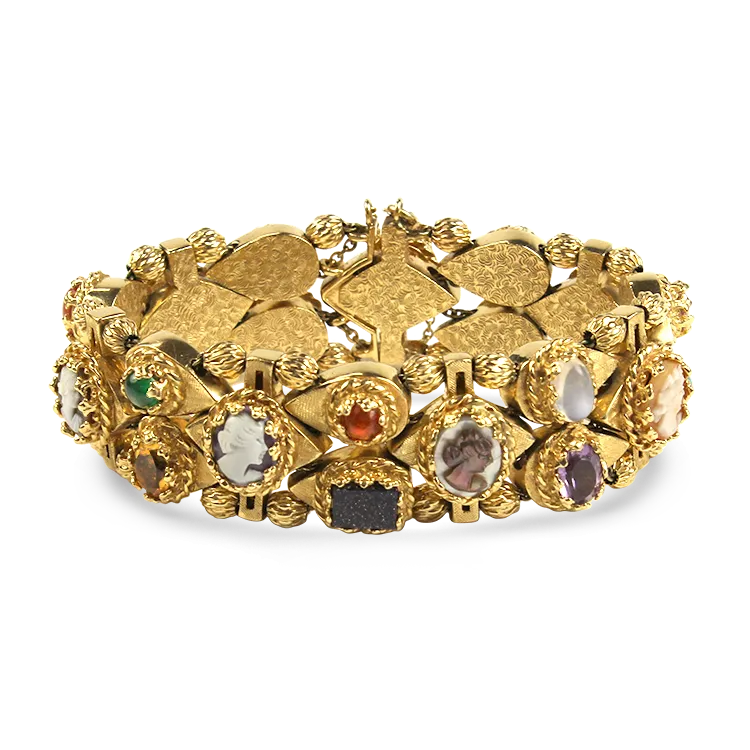 Estate 14k Yellow Gold Two-Row Slider Charm Bracelet