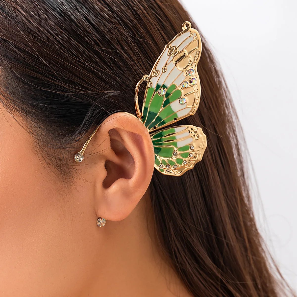 Europe and America Cross Border Ornament Genie Ear Hanging Non-Pierced Butterfly Ear Clip for Women Retro Rhinestone Wings Niche Ear Clip