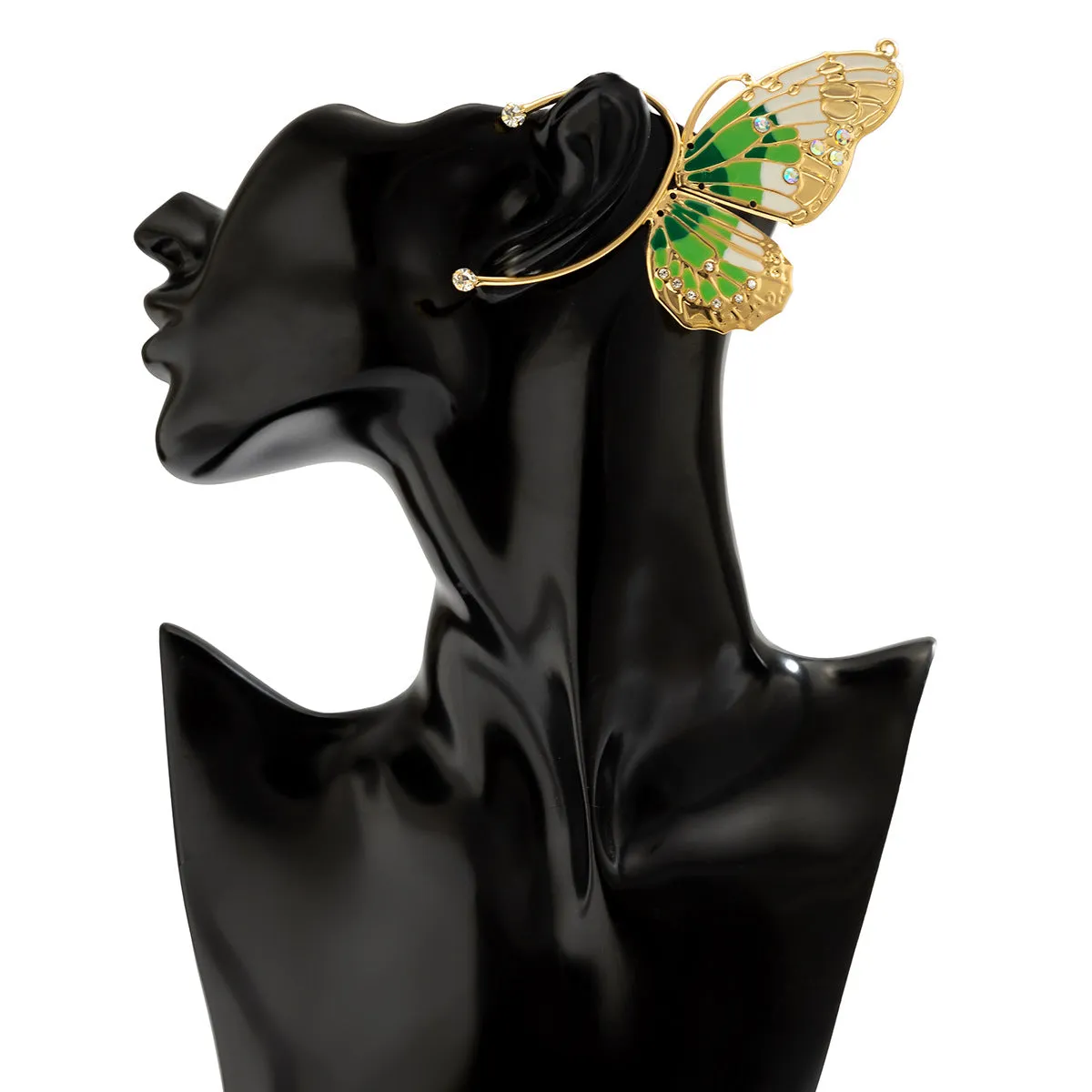 Europe and America Cross Border Ornament Genie Ear Hanging Non-Pierced Butterfly Ear Clip for Women Retro Rhinestone Wings Niche Ear Clip