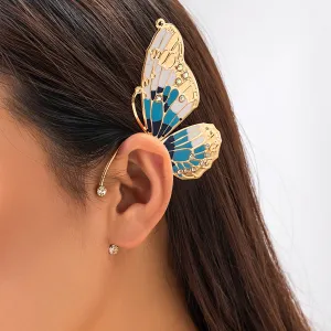 Europe and America Cross Border Ornament Genie Ear Hanging Non-Pierced Butterfly Ear Clip for Women Retro Rhinestone Wings Niche Ear Clip