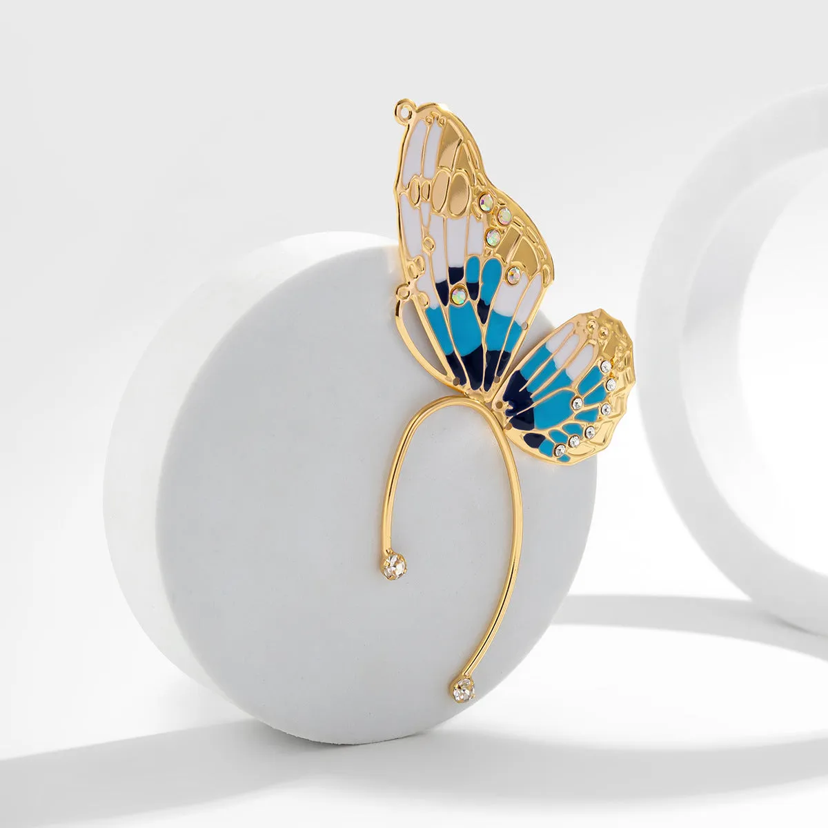 Europe and America Cross Border Ornament Genie Ear Hanging Non-Pierced Butterfly Ear Clip for Women Retro Rhinestone Wings Niche Ear Clip