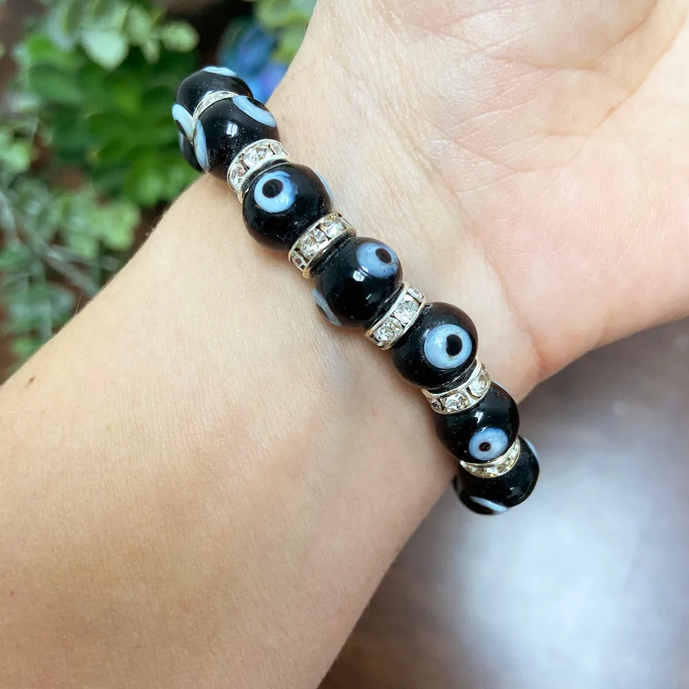 Evil Eye Bracelet Non-Gem 7 inch Stretch Black