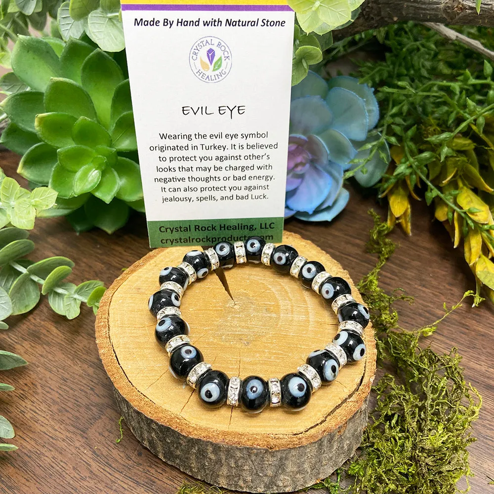 Evil Eye Bracelet Non-Gem 7 inch Stretch Black