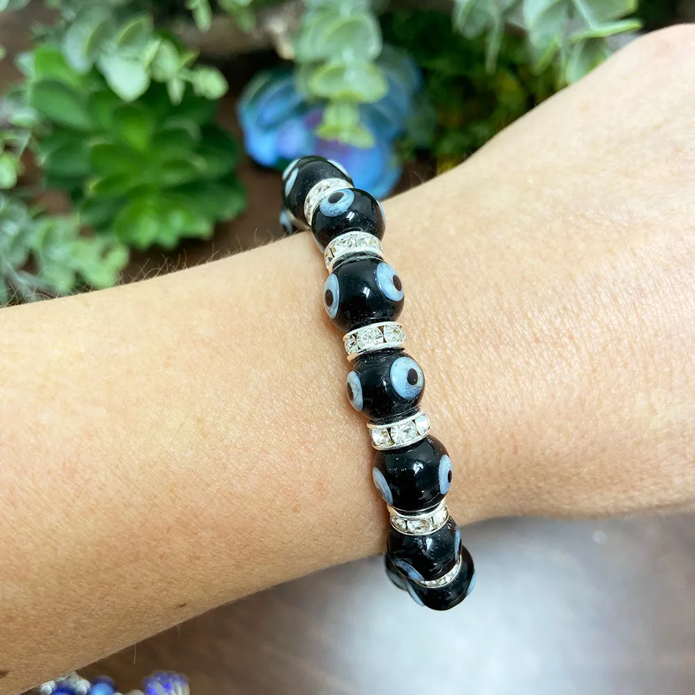 Evil Eye Bracelet Non-Gem 7 inch Stretch Black