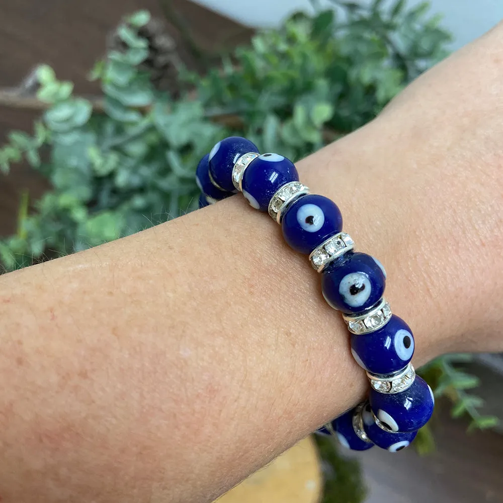 Evil Eye Bracelet Non-Gem 7 inch Stretch - Blue