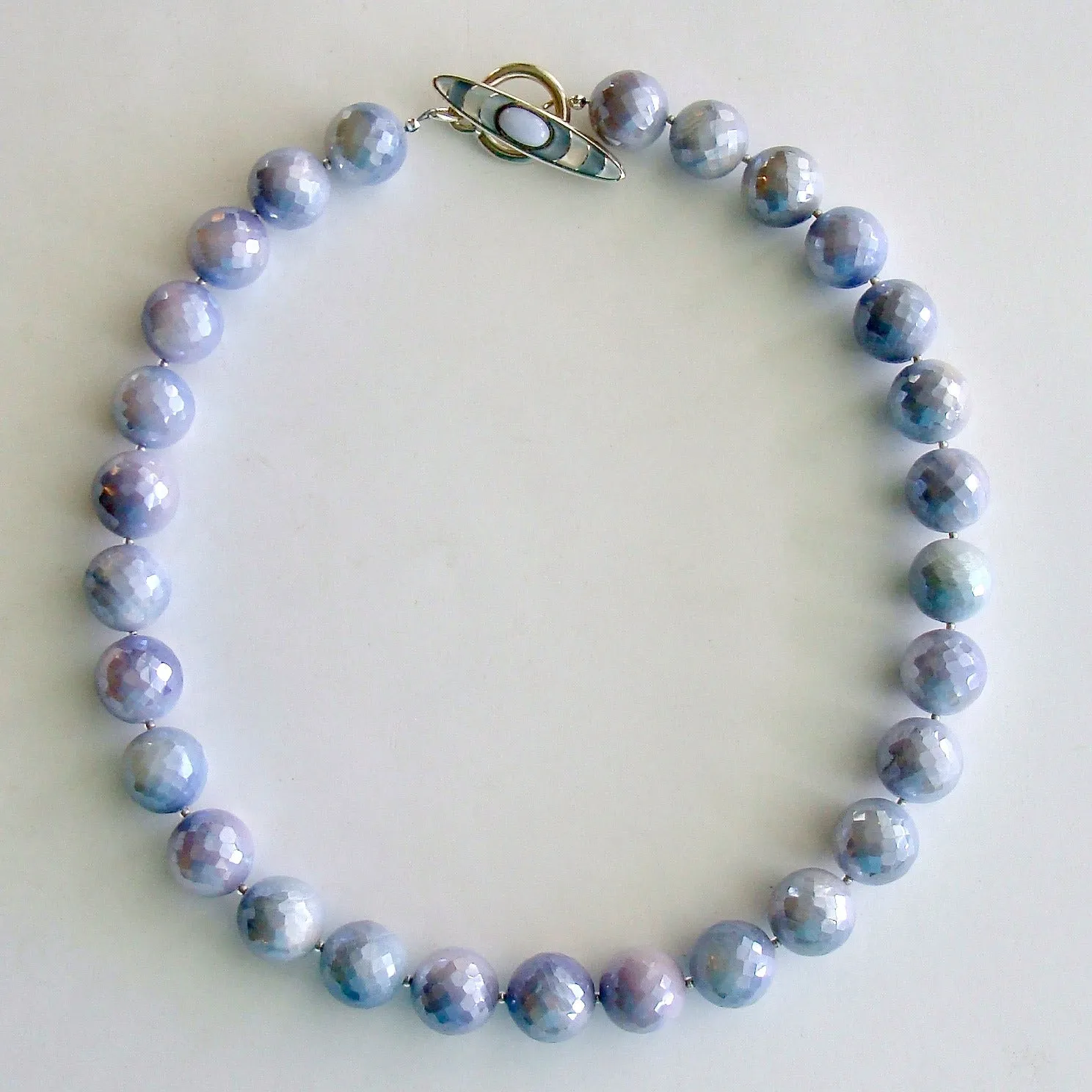 Faceted Lavender Mystic Moonstone Choker Necklace MOP Blue Chalcedony Inlay Toggle - Violet Necklace
