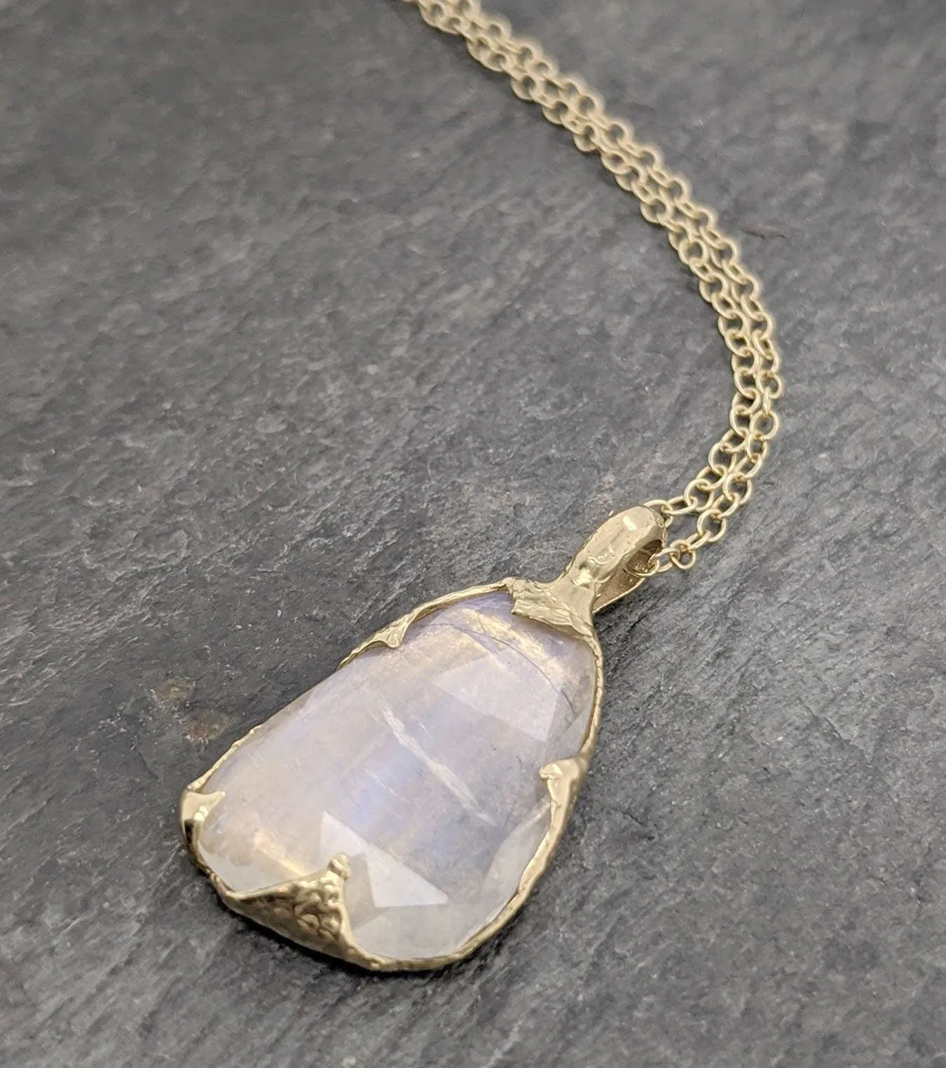 Fancy cut Moonstone 18k Yellow gold Pendant Gemstone Necklace gemstone Jewelry byAngeline 2085
