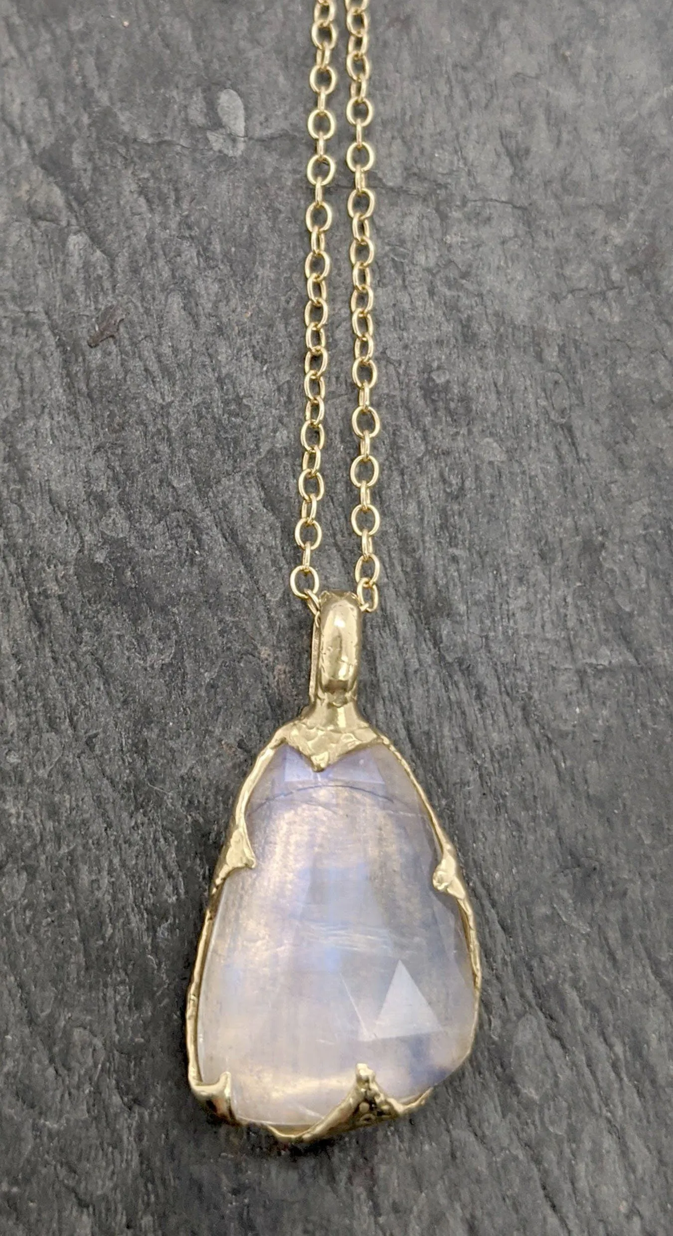 Fancy cut Moonstone 18k Yellow gold Pendant Gemstone Necklace gemstone Jewelry byAngeline 2085