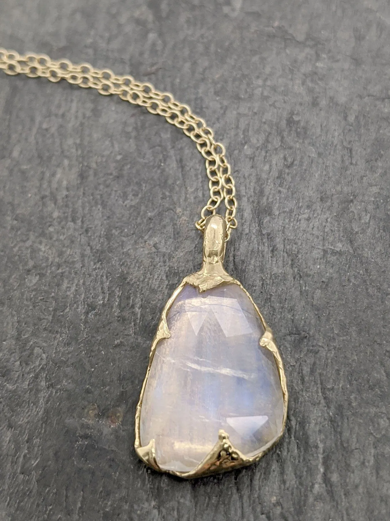 Fancy cut Moonstone 18k Yellow gold Pendant Gemstone Necklace gemstone Jewelry byAngeline 2085