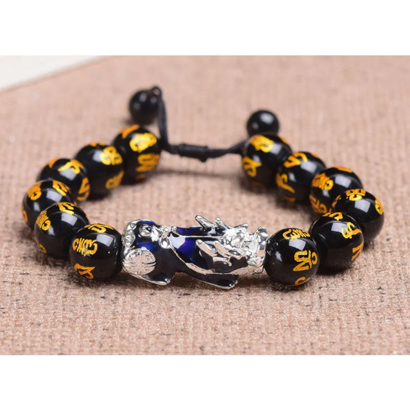 Feng Shui Gold/Silver Thermochromic Pixiu Six Character Mantra Bracelet