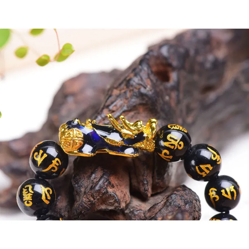 Feng Shui Gold/Silver Thermochromic Pixiu Six Character Mantra Bracelet