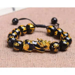 Feng Shui Gold/Silver Thermochromic Pixiu Six Character Mantra Bracelet