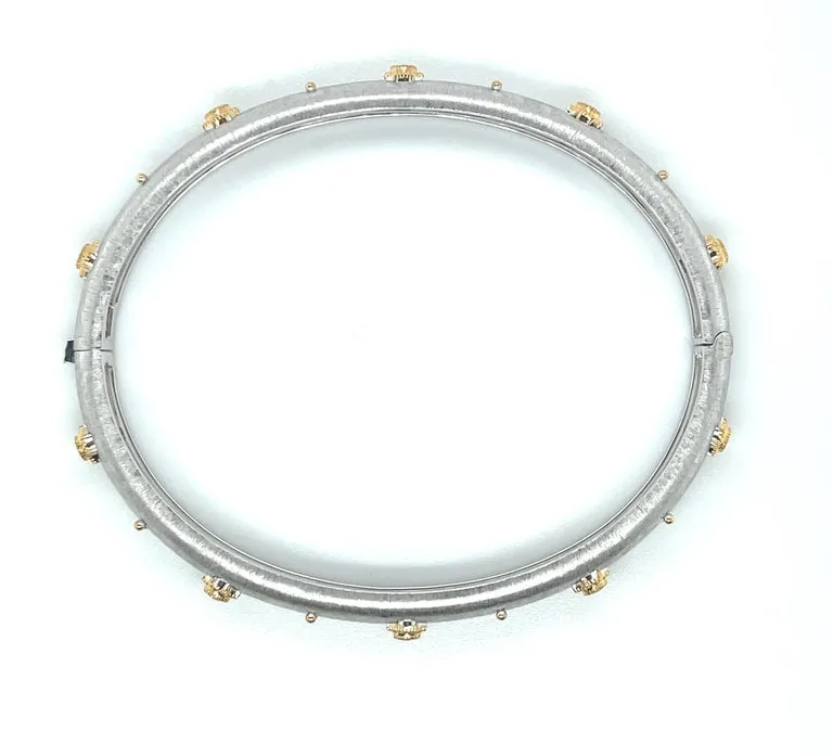 Florentine Diamond Bangle Bracelet in White and Yellow Gold