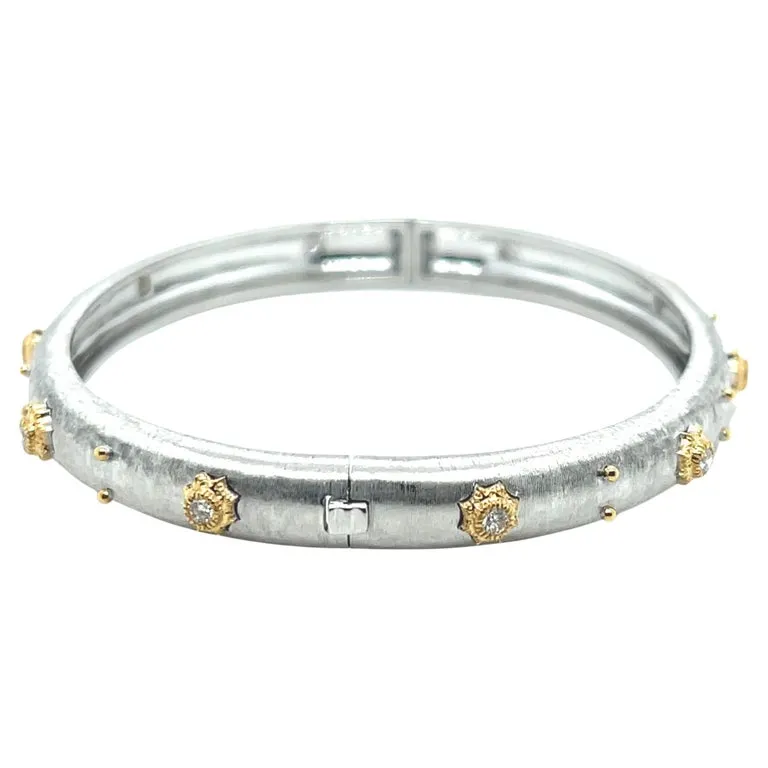 Florentine Diamond Bangle Bracelet in White and Yellow Gold