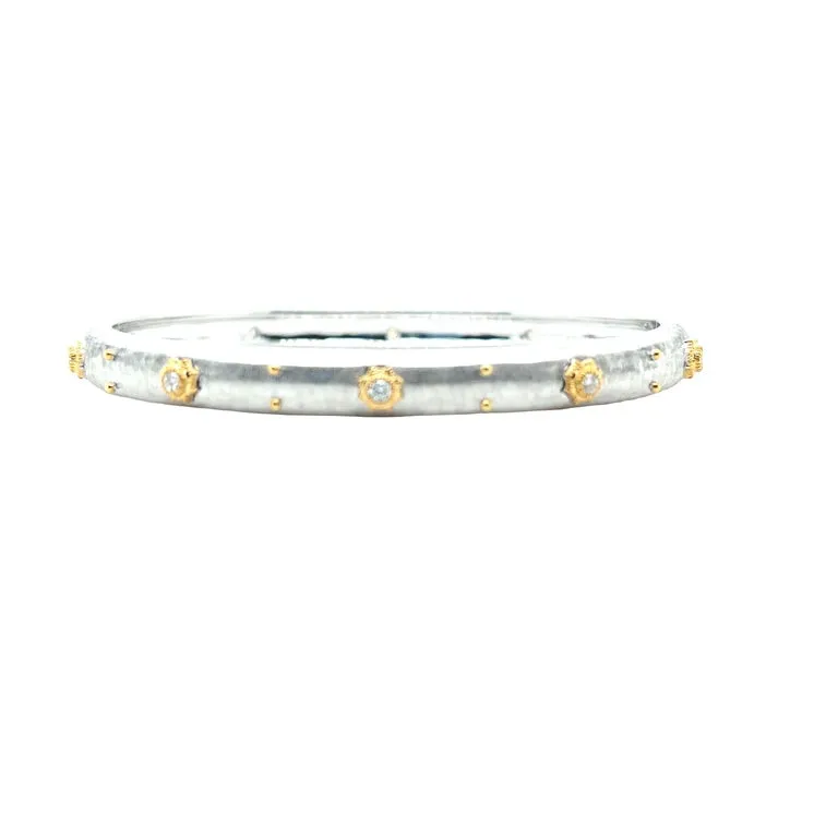 Florentine Diamond Bangle Bracelet in White and Yellow Gold