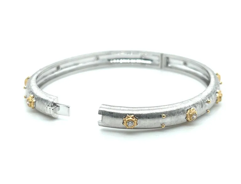 Florentine Diamond Bangle Bracelet in White and Yellow Gold
