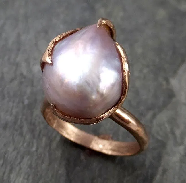 fresh water pearl 14k rose gold solitaire ring statement ring byangeline 1059 Alternative Engagement