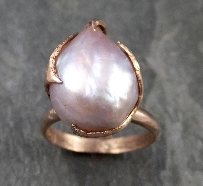 fresh water pearl 14k rose gold solitaire ring statement ring byangeline 1059 Alternative Engagement