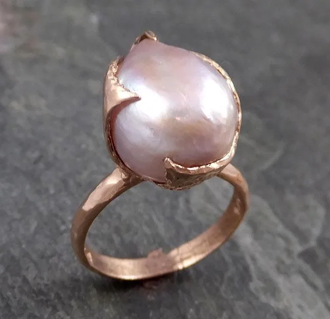 fresh water pearl 14k rose gold solitaire ring statement ring byangeline 1059 Alternative Engagement
