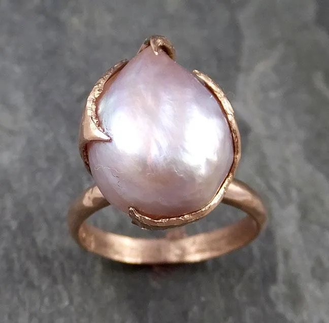 fresh water pearl 14k rose gold solitaire ring statement ring byangeline 1059 Alternative Engagement