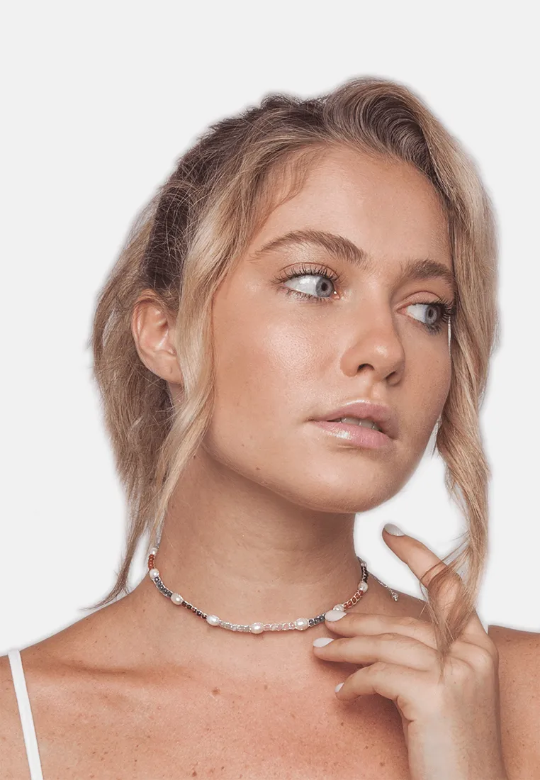 Fresh Water Pearl & Gemstone Choker | Silver