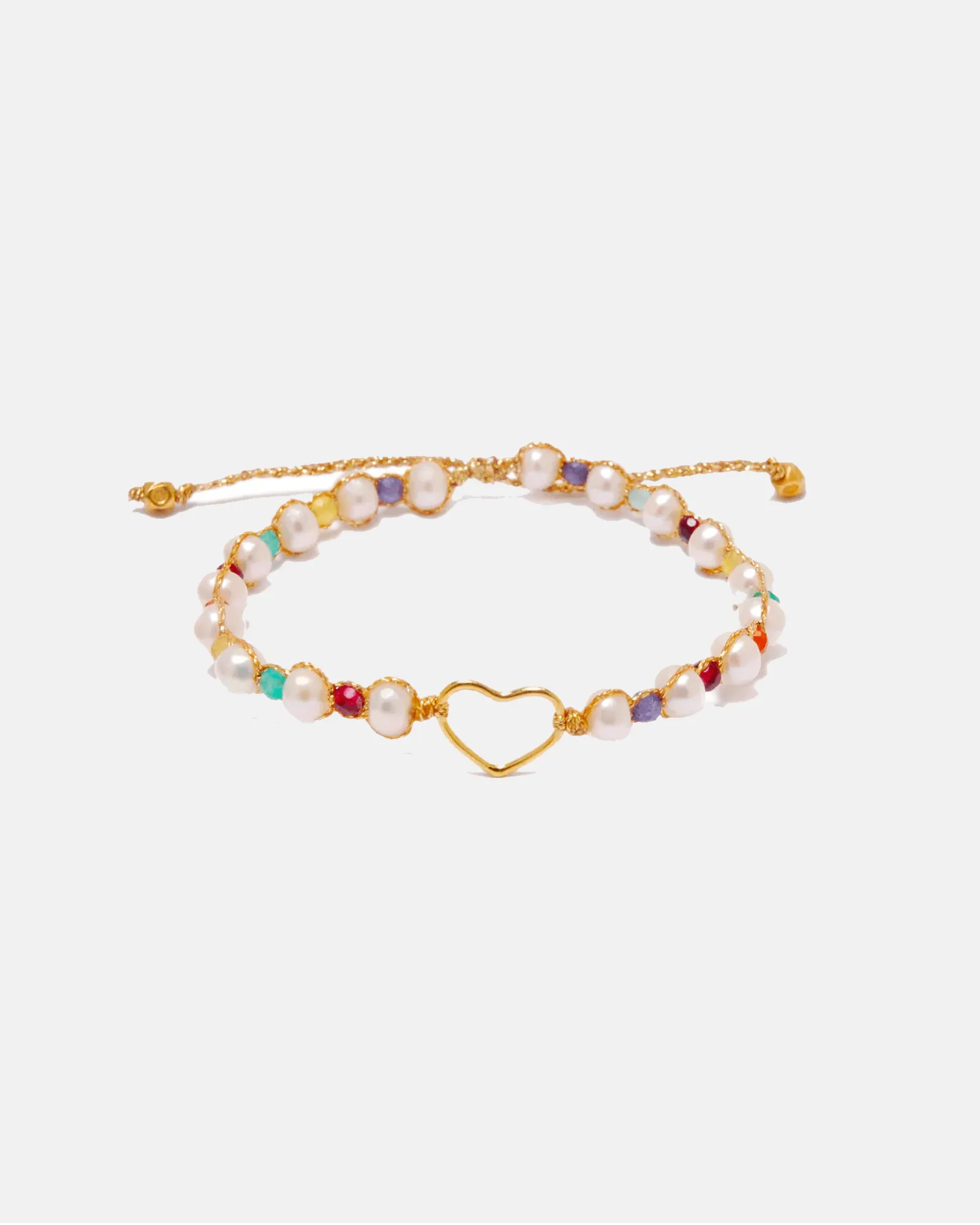 Fresh Water Pearl & Gemstone Heart Bracelet | Gold