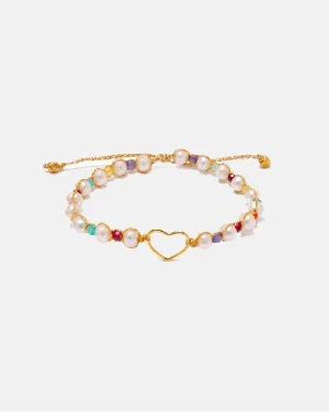 Fresh Water Pearl & Gemstone Heart Bracelet | Gold