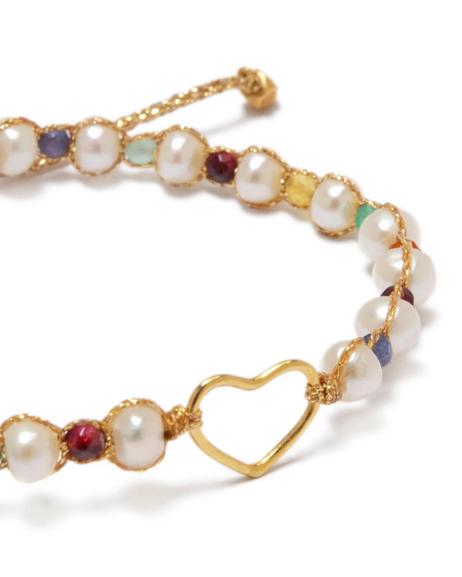 Fresh Water Pearl & Gemstone Heart Bracelet | Gold