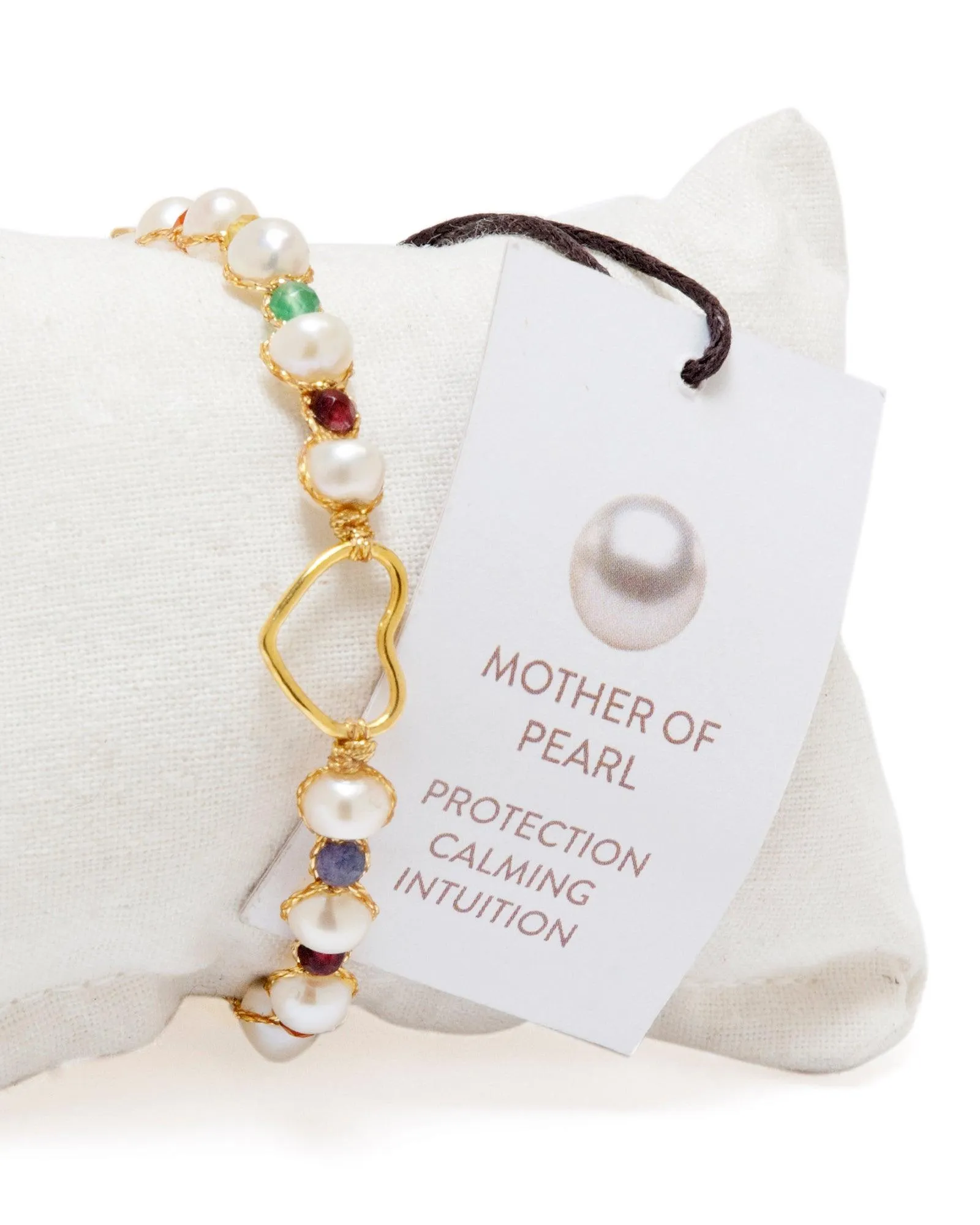 Fresh Water Pearl & Gemstone Heart Bracelet | Gold