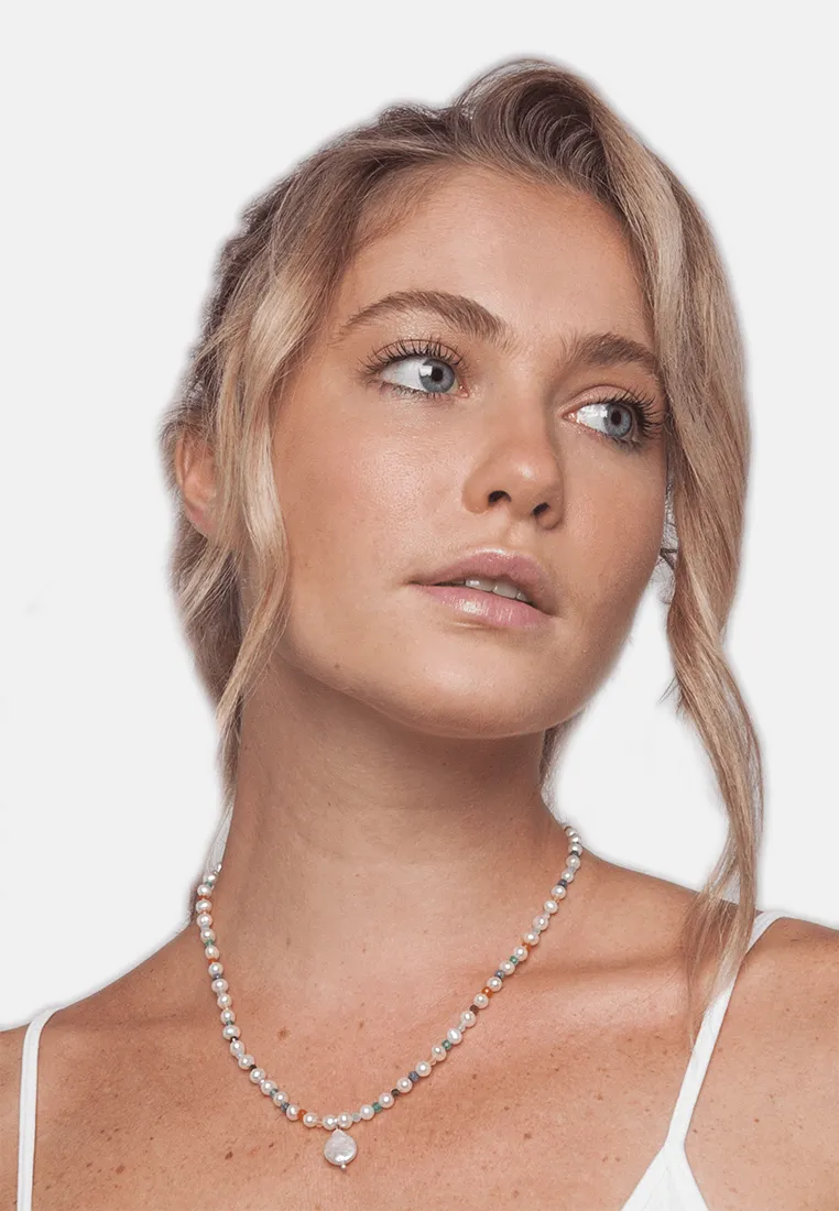 Fresh Water Pearl & Gemstone Necklace | Gold