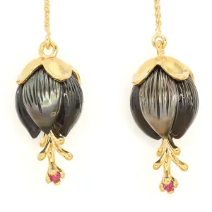 Galatea Carved Tahitian Pearl and Ruby Earrings