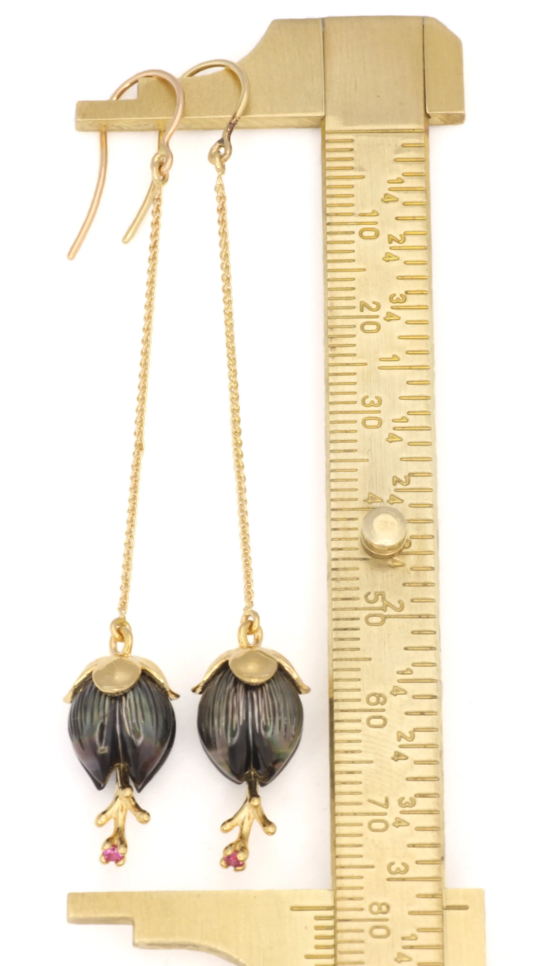 Galatea Carved Tahitian Pearl and Ruby Earrings