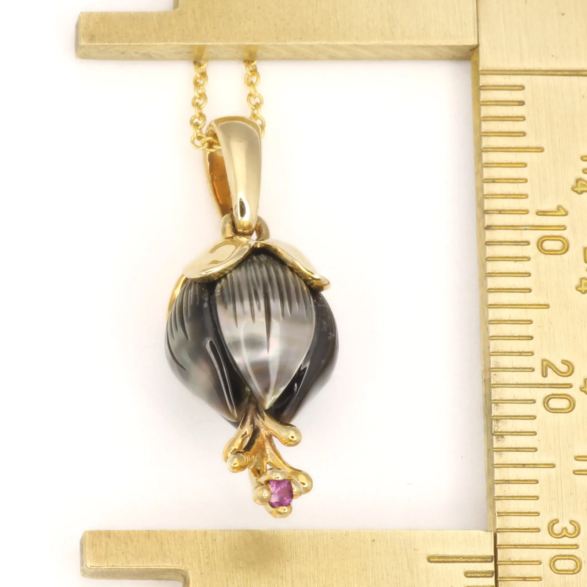 Galatea Carved Tahitian Pearl and Ruby Necklace