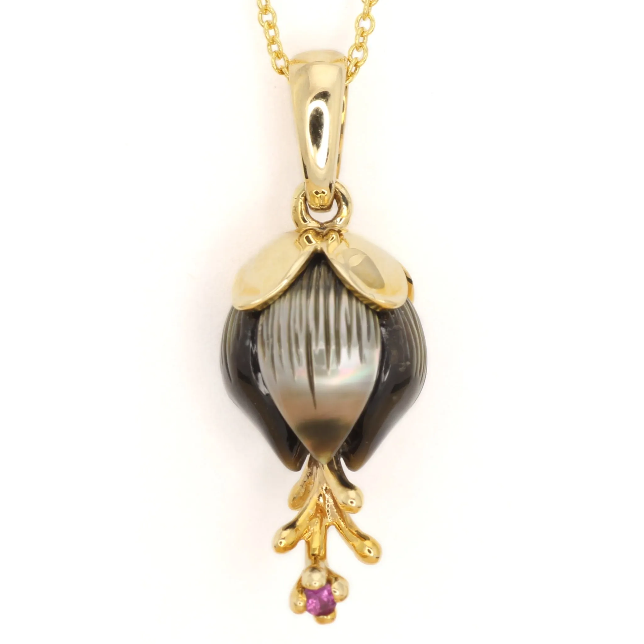 Galatea Carved Tahitian Pearl and Ruby Necklace