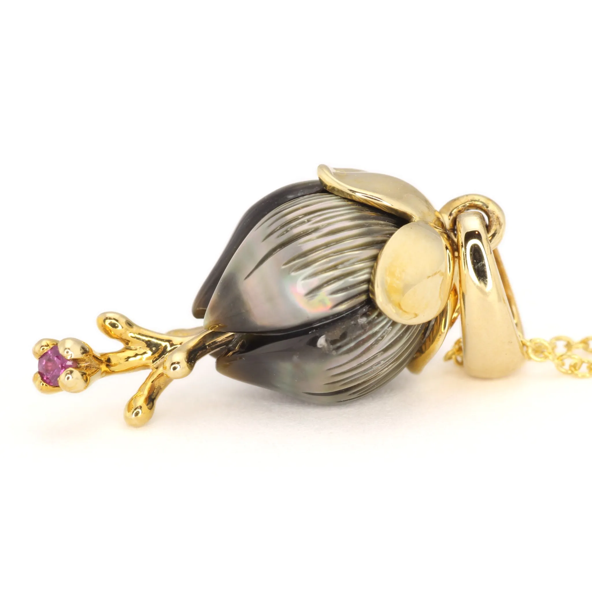 Galatea Carved Tahitian Pearl and Ruby Necklace