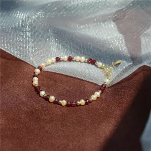 Garnet and Pearl Bracelet (Solid Silver)