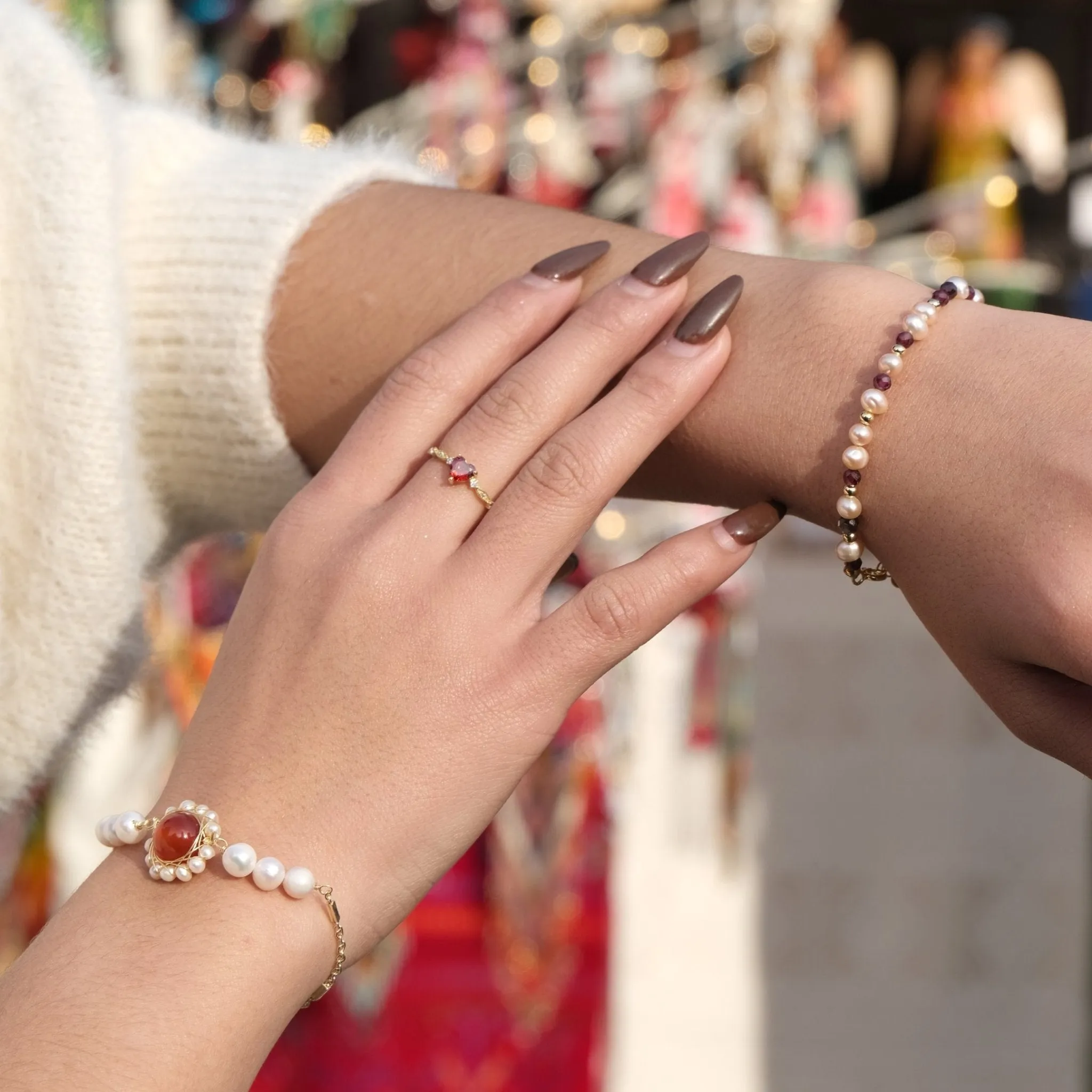 Garnet and Pearl Bracelet (Solid Silver)