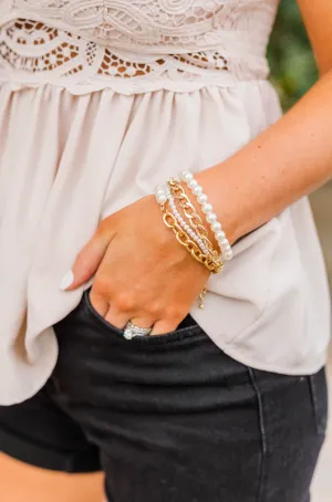 Gem Of Queens Pearl Bracelet Set- Gold