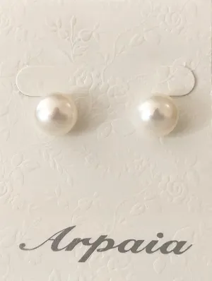 Gem Quality 11-11.5mm Button Shape White Cultured Freshwater Pearl Post Earrings in Rhodium Plated Sterling Silver
