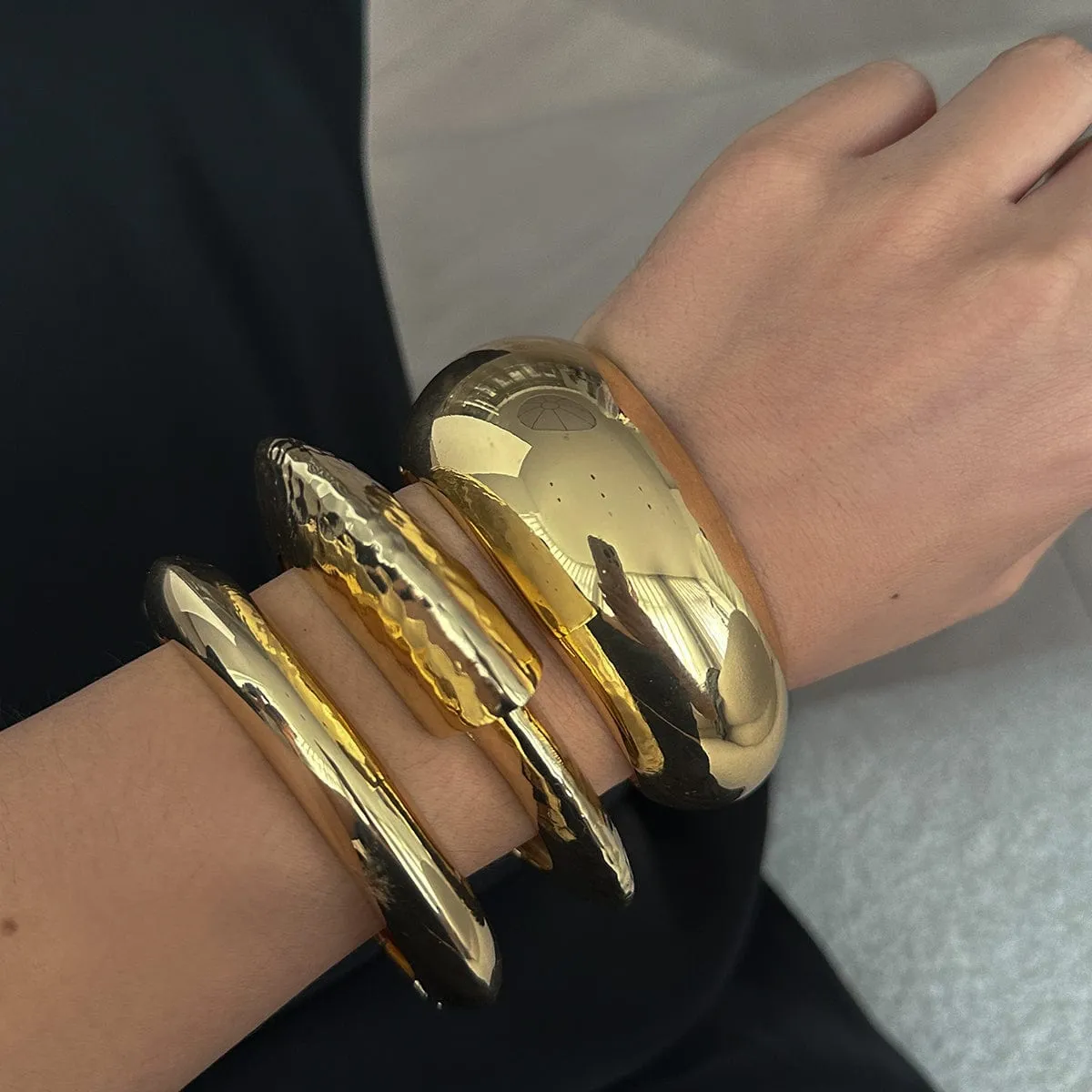Geometric Asymmetric Hammered Bangle Bracelet
