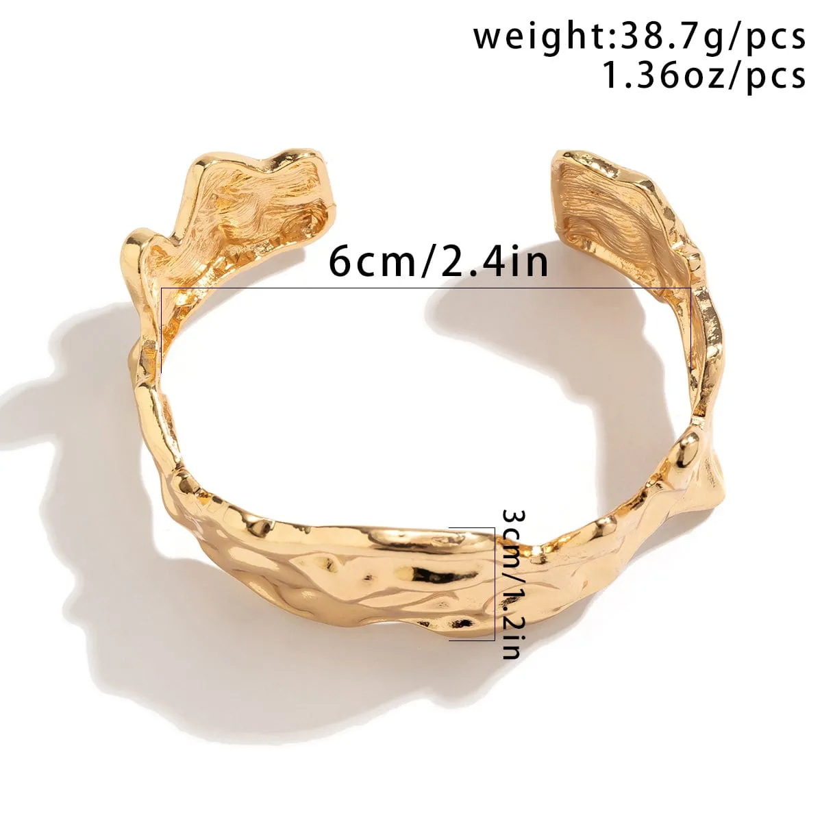 Geometric Gold Silver Plated Irregular Lava Open Cuff Bracelet