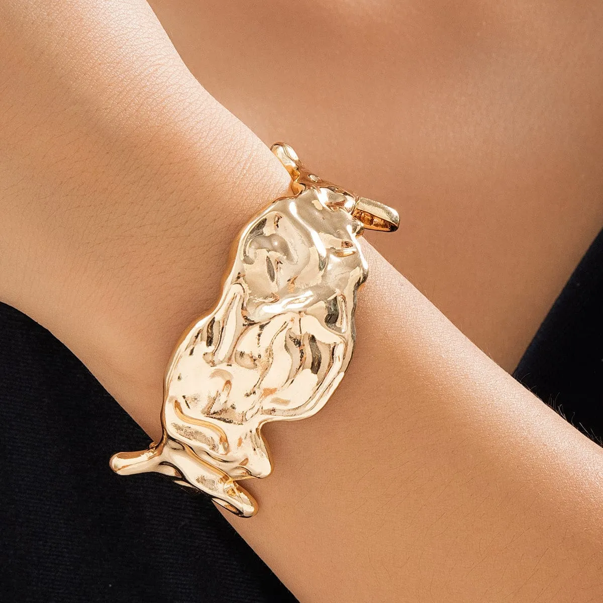Geometric Gold Silver Plated Irregular Lava Open Cuff Bracelet